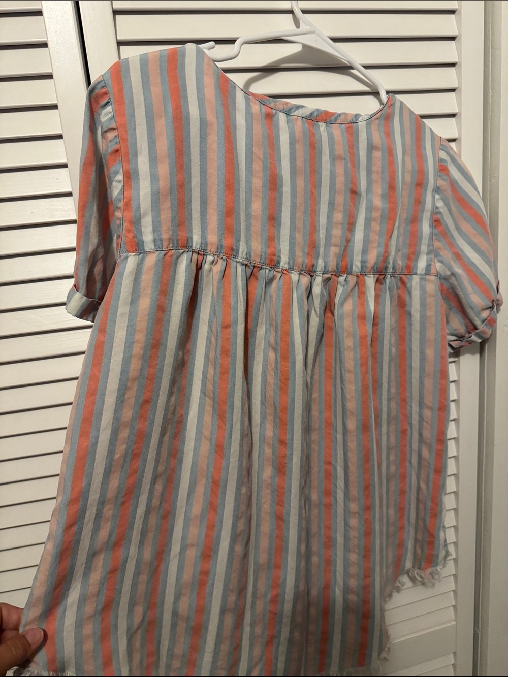 Striped Short Sleeve Blouse in Coral and Light Blue - Picture 5 of 5